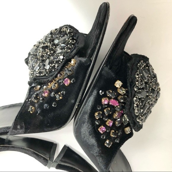 PRADA Velvet embelished heels Crystal Rhinestone curved heel 37.5 - Picture 15 of 16